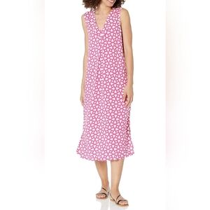 N Natori Pink White Geometric Print Sleeveless Midi Sleep Dress Nightgown Small